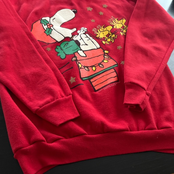 Vintage 80s 90s Womens Tultex Peanuts Snoopy Christmas Sweatshirt Large - Picture 6 of 7
